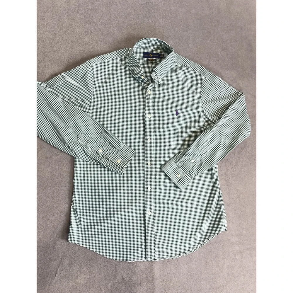 Polo Ralph Lauren Shirt Mens Large Green Gingham Classic Fit Button Down